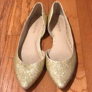 Gold glittery flats